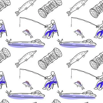 Vector seamless pattern on the topic of fishing Stock Illustration