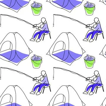 Vector seamless pattern on the topic of fishing Stock Illustration