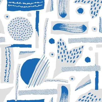 Vector seamless pattern. Torn paper decorated paint and ink spots. Different  Stock Illustration