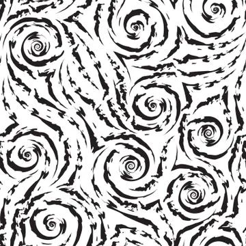 Vector seamless pattern of torn stripes or waves in black. Spiral stripes Illustrazione stock
