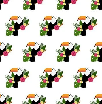 Vector seamless pattern with toucan. Texture design Illustrazione stock