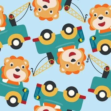 Vector seamless pattern of tow truck cartoon with funny driver, Stock Illustration