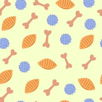 Vector seamless pattern with toys for dogs, balls, bones Stock Illustration