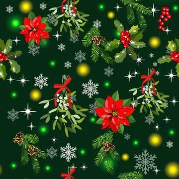Vector seamless pattern with traditional Christmas and New Year symbols. Stock Illustration