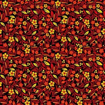 Vector seamless pattern in traditional russian khokhloma style Stock Illustration