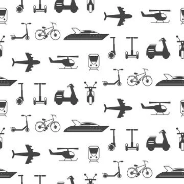 Vector seamless pattern with transportation icons silhouettes Stock Illustration