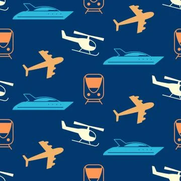 Vector seamless pattern with transportation icons silhouettes Stock Illustration