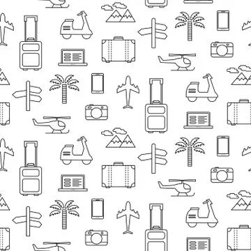 Vector seamless pattern with Travel vacation icons set Illustrazione stock