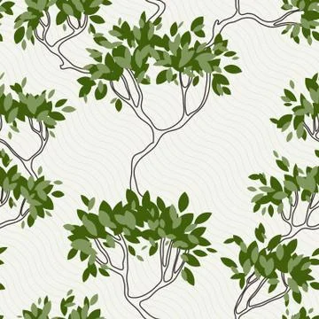 Vector seamless pattern of tree branches with leaves Stock Illustration