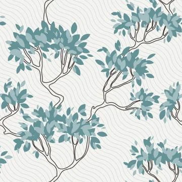 Vector seamless pattern of tree branches with leaves イラスト素材