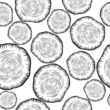 Vector Seamless Pattern with Tree Rings, Saw Cut Tree Trunk, Wood Log, Cross Illustrazione stock