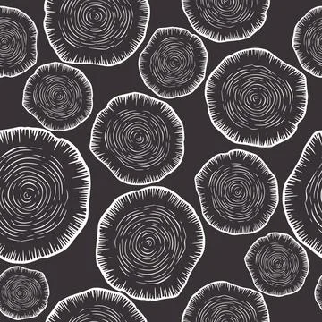 Vector Seamless Pattern with Tree Rings, Saw Cut Tree Trunk, Wood Log, Cross Illustrazione stock