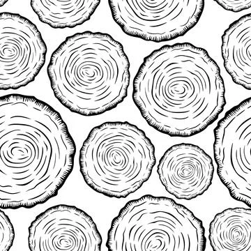 Vector Seamless Pattern with Tree Rings, Saw Cut Tree Trunk, Wood Log, Cross Stock Illustration