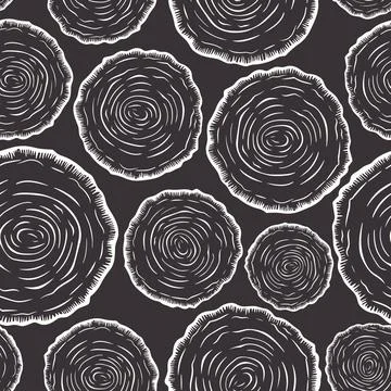 Vector Seamless Pattern with Tree Rings, Saw Cut Tree Trunk, Wood Log, Cross Stock Illustration