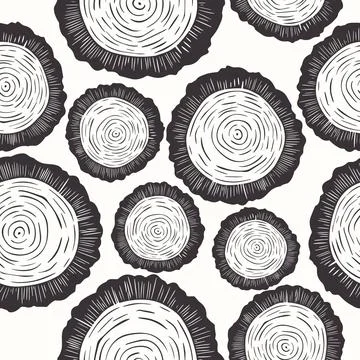 Vector Seamless Pattern with Tree Rings, Saw Cut Tree Trunk, Wood Log, Cross Stock Illustration