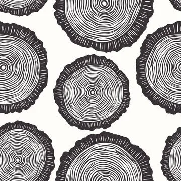 Vector Seamless Pattern with Tree Rings, Saw Cut Tree Trunk, Wood Log, Cross Stock Illustration