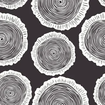 Vector Seamless Pattern with Tree Rings, Saw Cut Tree Trunk, Wood Log, Cross Stock Illustration