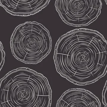 Vector Seamless Pattern with Tree Rings, Saw Cut Tree Trunk, Wood Log, Cross Stock Illustration