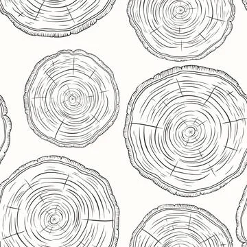 Vector Seamless Pattern with Tree Rings, Saw Cut Tree Trunk, Wood Log, Cross Illustrazione stock