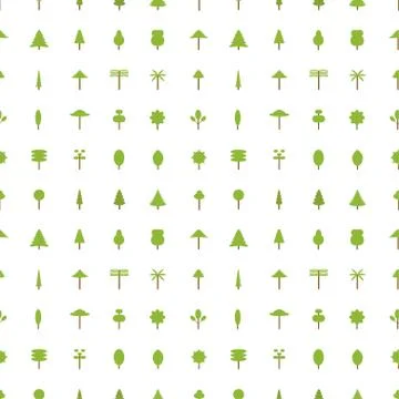Vector seamless pattern with trees icon elements. Green trees on a white back Illustrazione stock