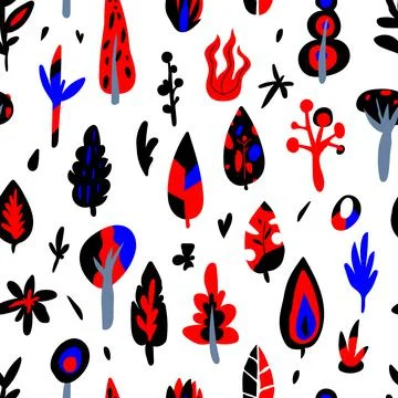 Vector seamless pattern Trees, plants and leaves Stock-Illustration