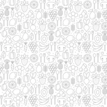 Vector seamless pattern with trendy icons of healthy eco fruits and vegetable Stock Illustration