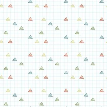 Vector seamless pattern of triangles primed on checkered paper Stock Illustration