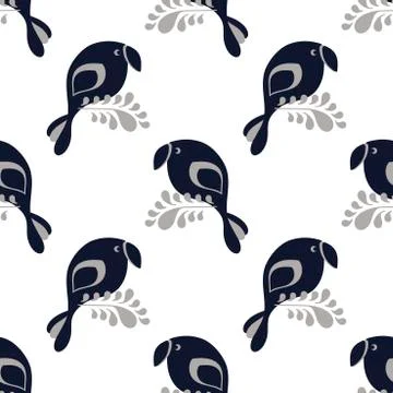 Vector seamless pattern with Tropical birds sitting on the branches of exotic Stock Illustration