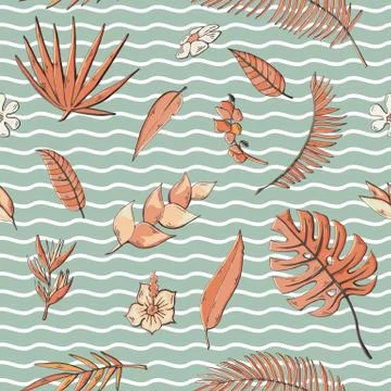 Vector seamless pattern with tropical elements design 스톡 일러스트