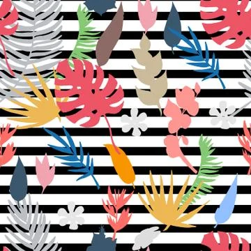 Vector seamless pattern with tropical exotic plants Stock Illustration