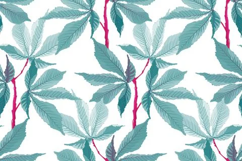Vector seamless pattern. Tropical floral background. Turquoise leaves. Stock Illustration