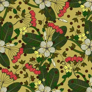 Vector seamless pattern with tropical flowers Stock Illustration