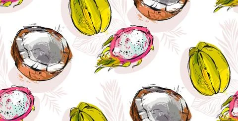 Vector seamless pattern with tropical fruit. Summer illustration. Stock Illustration