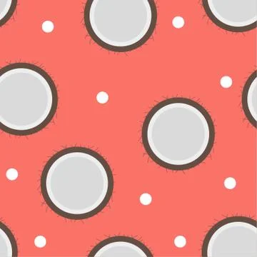 Vector seamless pattern with tropical fruit coconut. Summer illustration. Stock Illustration