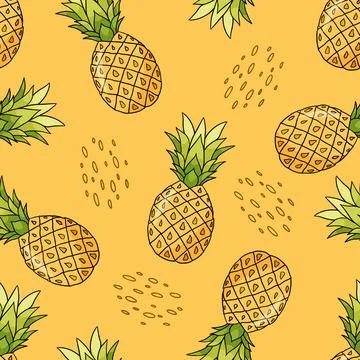 Vector Seamless Pattern with Tropical Fruit Pineapple on Summer Background. Stock Illustration