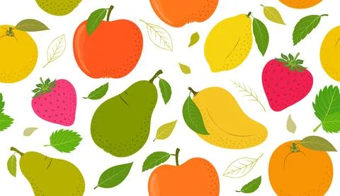 Vector seamless pattern with tropical fruit and berries Stock Illustration