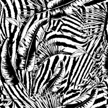 Vector seamless pattern of tropical leaves, Exotic natural backgraund Stock Illustration
