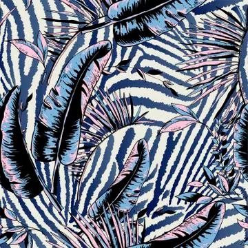 Vector seamless pattern of tropical leaves, Exotic natura backgr Stock Illustration