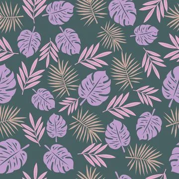 Vector seamless pattern with tropical leaves Stock Illustration