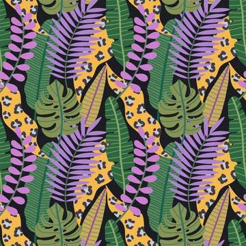 Vector seamless pattern with tropical leaves. Jungles. Tropical pattern. Stock Illustration