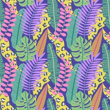 Vector seamless pattern with tropical leaves. Jungles. Tropical pattern. Stock Illustration