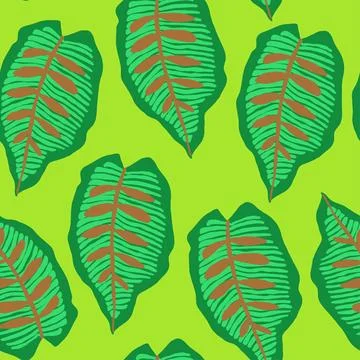 Vector seamless pattern with tropical leaves on green background Illustrazione stock