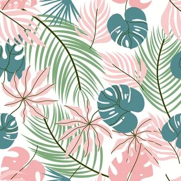 Vector seamless pattern of tropical leaves Stock Illustration