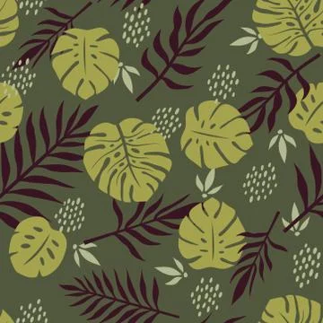 Vector seamless pattern with tropical palm leaves. Graphic stylized drawing. Stock Illustration