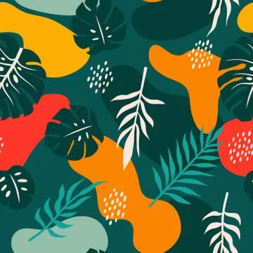Vector seamless pattern with tropical palm leaves. Graphic stylized drawing. Stock Illustration