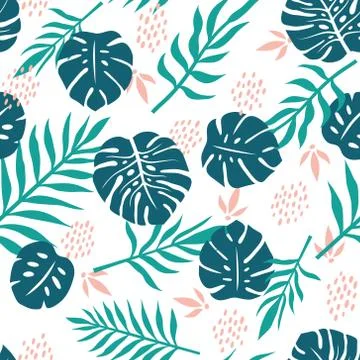 Vector seamless pattern with tropical palm leaves. Graphic stylized drawing. Stock Illustration