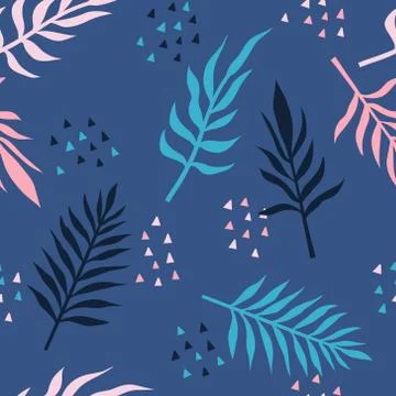 Vector seamless pattern with tropical palm leaves. Graphic stylized drawing. Stock Illustration