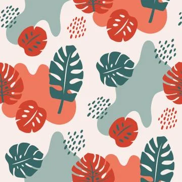 Vector seamless pattern with tropical palm leaves. Graphic stylized drawing. Illustrazione stock