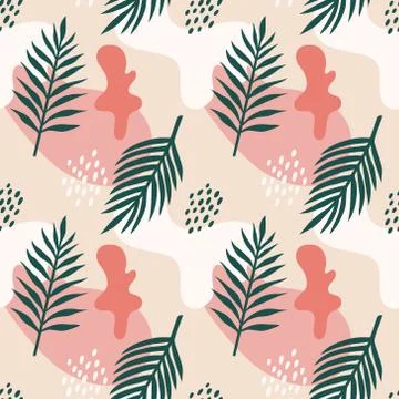 Vector seamless pattern with tropical palm leaves. Graphic stylized drawing. Illustrazione stock
