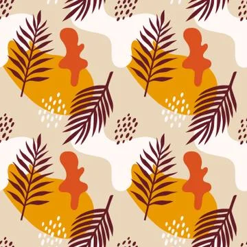 Vector seamless pattern with tropical palm leaves. Graphic stylized drawing. Illustrazione stock